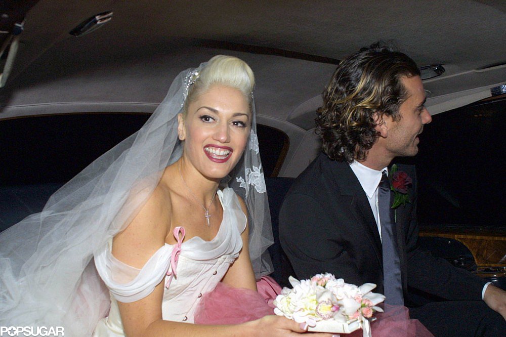 Gwen Stefani wore a white and pink gown for her London nuptials to Gavin Rossdale in September 2002.
Gwen Stefani wore a white and pink gown for her London nuptials to Gavin Rossdale in September 2002.