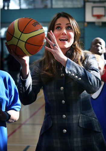 Pregnant Kate Middleton showed off her athleticism on the basketball court during a royal visit to Glasgow, Scotland, with Prince William.
Pregnant Kate Middleton showed off her athleticism on the basketball court during a royal visit to Glasgow, Scotland, with Prince William.