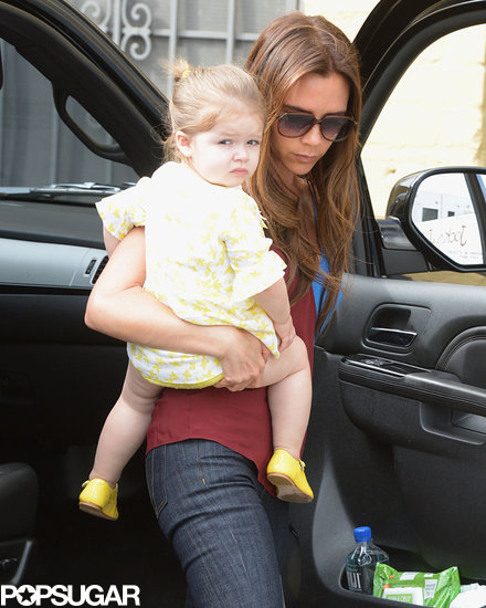 Victoria Beckham dressed Harper Beckham in a yellow dress for a lunch date in LA.
Victoria Beckham dressed Harper Beckham in a yellow dress for a lunch date in LA.