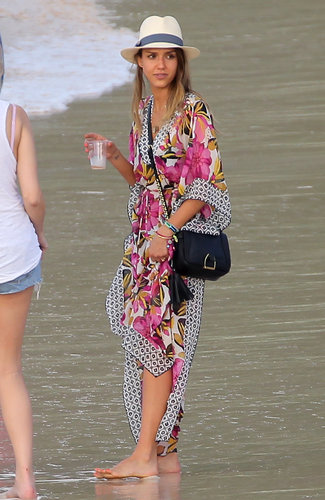While on vacation in St. Barts, Jessica Alba showed off her resort chic in this Tory Burch floral caftan ($375) and a Tory Burch fedora.
While on vacation in St. Barts, Jessica Alba showed off her resort chic in this Tory Burch floral caftan ($375) and a Tory Burch fedora.