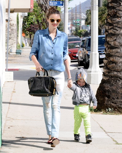 Miranda Kerr spent a sunny afternoon with Flynn in Hollywood in a denim-on-denim look. She jazzed up her look with a studded bag and snazzy accessories, including glittery gold sunglasses and velvet loafers, both by Miu Miu.
Miranda Kerr spent a sunny afternoon with Flynn in Hollywood in a denim-on-denim look. She jazzed up her look with a studded bag and snazzy accessories, including glittery gold sunglasses and velvet loafers, both by Miu Miu.