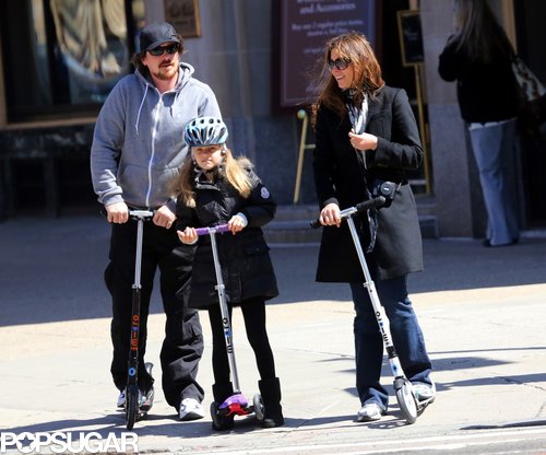 Christian Bale took a break from filming in Boston to scooter around town with his daughter, Emmeline, and his wife, Sibi Blazic.
Christian Bale took a break from filming in Boston to scooter around town with his daughter, Emmeline, and his wife, Sibi Blazic.