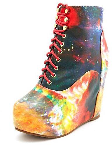 Galaxy Print Lace-Up Wedge Bootie