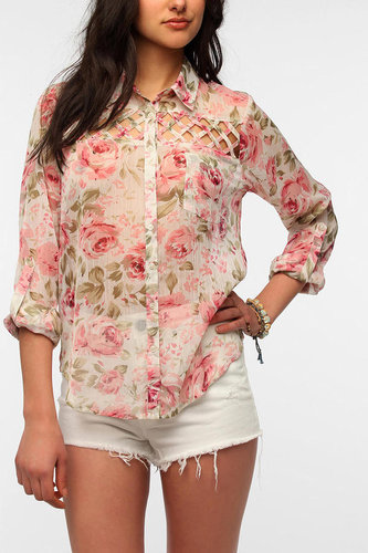 Band Of Gypsies Lattice Inset Chiffon Blouse