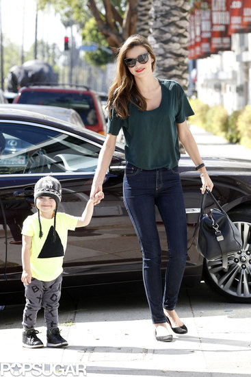 Miranda Kerr held onto her son, Flynn Bloom, in LA.
Miranda Kerr held onto her son, Flynn Bloom, in LA.
