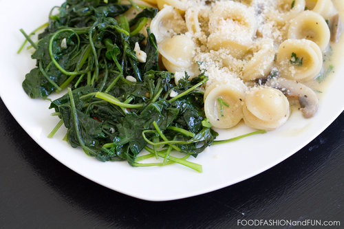 Creamy Mushroom Pasta and Garlic Baby Kale