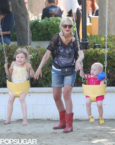 Tori Spelling gave her daughters, Stella and Hattie McDermott, a sweet push at an LA park on Sunday.
Tori Spelling gave her daughters, Stella and Hattie McDermott, a sweet push at an LA park on Sunday.