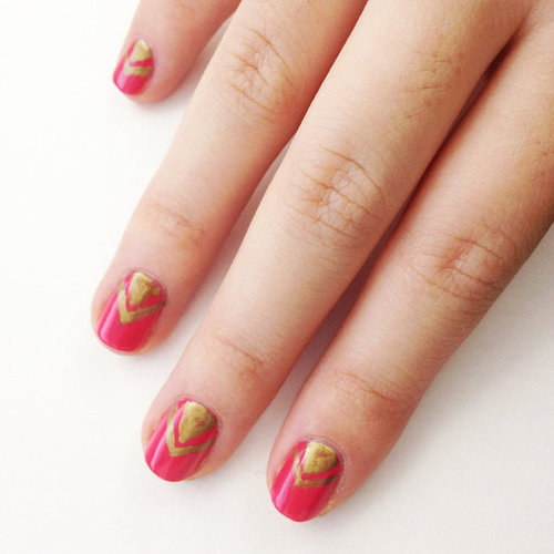 Get a little arts-and-crafts-y with your nails using a marker! This gold chevron nail design was created using a metallic sharpie.
Get a little arts-and-crafts-y with your nails using a marker! This gold chevron nail design was created using a metallic sharpie.
