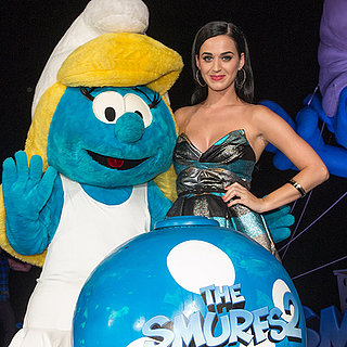 Katy Perry Wears Blue Dresses at Smurfs 2 Photocall
