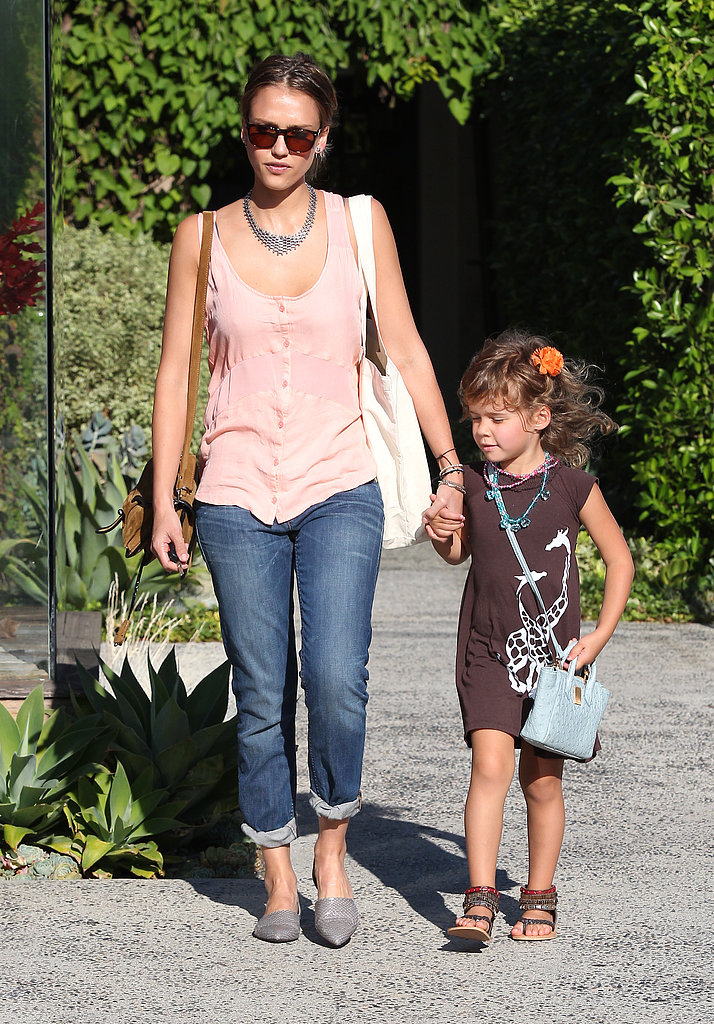 On their way to the Andy LeCompte Salon, Jessica kept it simple in a peach tank, rolled straight-leg denim, and Jenni Kayne d'Orsay flats, while Honor spiced up her Summer dress with a bevy of accessories.
On their way to the Andy LeCompte Salon, Jessica kept it simple in a peach tank, rolled straight-leg denim, and Jenni Kayne d'Orsay flats, while Honor spiced up her Summer dress with a bevy of accessories.