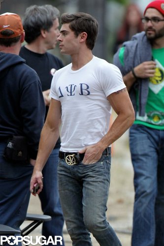 Zac Efron rocked a tight t-shirt and a tattoo on the set of Townies.
Zac Efron rocked a tight t-shirt and a tattoo on the set of Townies.