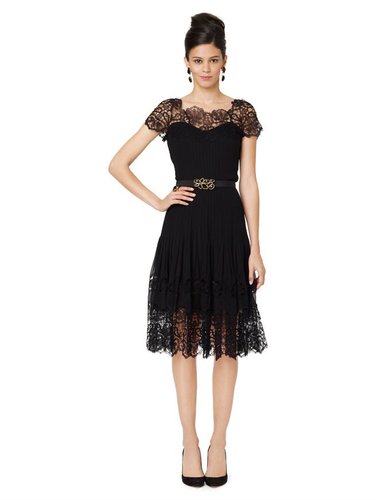Lace Illusion Top Dress With Soft Pleated Skirt