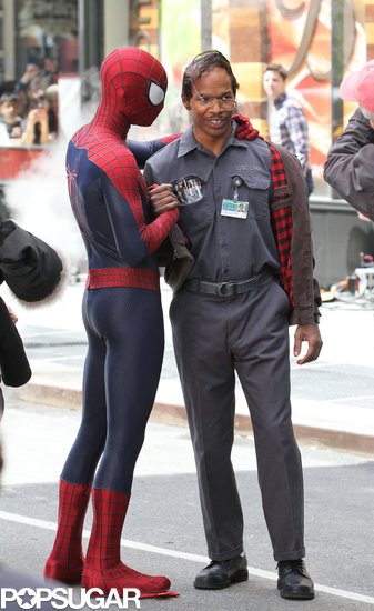 Jamie Foxx and Andrew Garfield filmed a scene in NYC.
Jamie Foxx and Andrew Garfield filmed a scene in NYC.