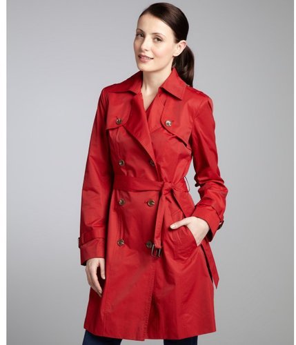 Cole Haan red cotton-blend double breasted trench