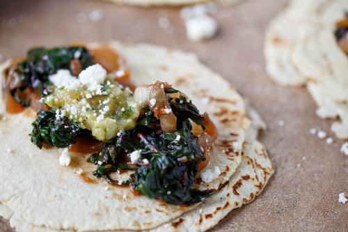 Swiss Chard and Onion Tacos