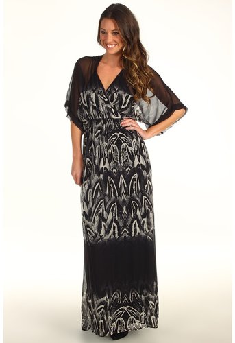 Twelfth Street by Cynthia Vincent - Tie Back Kimono Sleeve Maxi (Feather Ombre Black) - Apparel