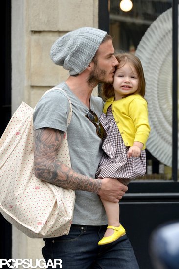 David Beckham showered Harper in kisses during her visit to Paris to celebrate his 38th birthday.
David Beckham showered Harper in kisses during her visit to Paris to celebrate his 38th birthday.