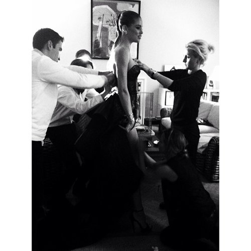 Doutzen Kroes got the finishing touches in her Theyskens' Theory gown.
Source: Instagram user theory__
Doutzen Kroes got the finishing touches in her Theyskens' Theory gown.
Source: Instagram user theory__