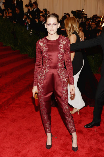 Kristen Stewart ditched a gown in lieu of a red lace Stella McCartney jumpsuit.
Kristen Stewart ditched a gown in lieu of a red lace Stella McCartney jumpsuit.