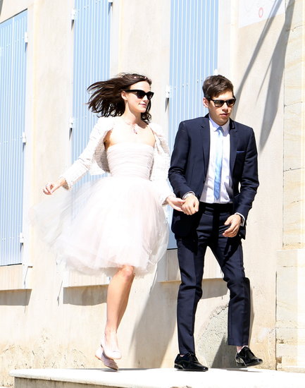 On Saturday, Keira Knightley and James Righton were married in France! The couple were spotted skipping together, and the bride reportedly chose a blush-hued strapless confection by Rodarte. To finish it all off, she styled her low-key look with a floral wreath, a Chanel tweed jacket, ballet flats, and cat-eye sunglasses.
Source: Spread/X17Online.com
On Saturday, Keira Knightley and James Righton were married in France! The couple were spotted skipping together, and the bride reportedly chose a blush-hued strapless confection by Rodarte. To finish it all off, she styled her low-key look with a floral wreath, a Chanel tweed jacket, ballet flats, and cat-eye sunglasses.
Source: Spread/X17Online.com