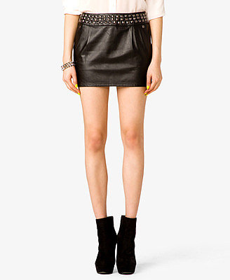 FOREVER 21 Studded Faux Leather Mini Skirt