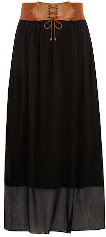 Black belted boho maxi skirt
