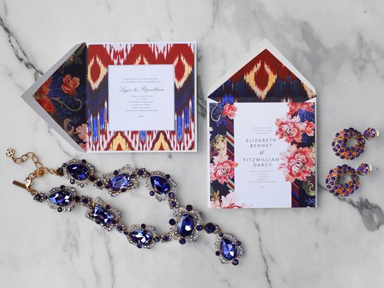 Ikat meets floral in the best of ways, and we're obsessed. Perfect for a garden party or luncheon, these ikat invites (prices vary) are fashion-forward and fitting for Summer.
Ikat meets floral in the best of ways, and we're obsessed. Perfect for a garden party or luncheon, these ikat invites (prices vary) are fashion-forward and fitting for Summer.