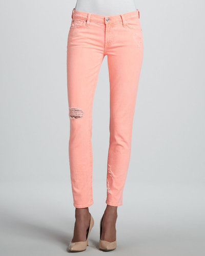 7 For All Mankind Distressed Cigarette Jeans, Coral