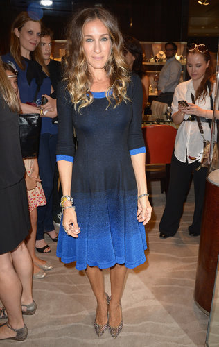Parker wore a knit blue ombré dress and sparkling pointed pumps for Fashion's Night Out in 2012.
Parker wore a knit blue ombré dress and sparkling pointed pumps for Fashion's Night Out in 2012.