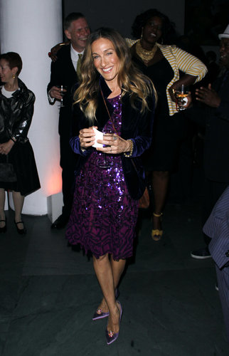 For a June 2012 party at the NYC MOMA, SJP donned an embellished magenta Oscar de la Renta dress with lilac satin Manolo Blahnik pumps, then layered a blue velvet blazer and Fred Leighton jewels for extra flair.
For a June 2012 party at the NYC MOMA, SJP donned an embellished magenta Oscar de la Renta dress with lilac satin Manolo Blahnik pumps, then layered a blue velvet blazer and Fred Leighton jewels for extra flair.