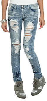 WetSeal Paint Splatter Destroyed Jean Med Wash