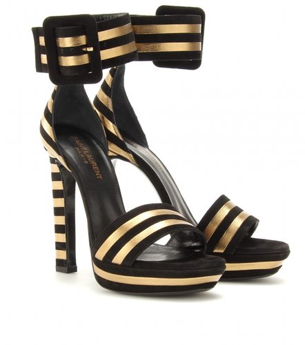 Saint Laurent PALOMA SUEDE AND METALLIC LEATHER STRIPED SANDALS