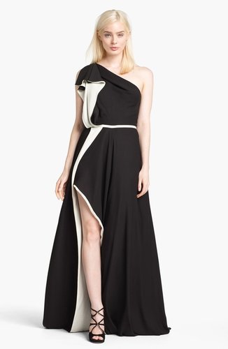 Halston Heritage Ruffled One Shoulder Gown