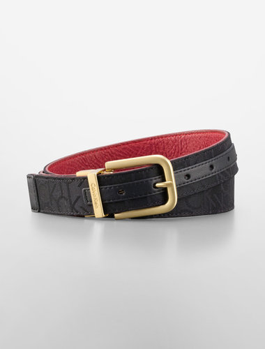 Black Reversible Logo + Faux Pebbled Leather Belt