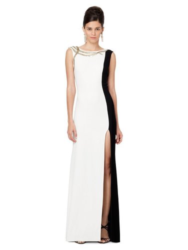 V-Neck Slim Gown With Embroidered Trim