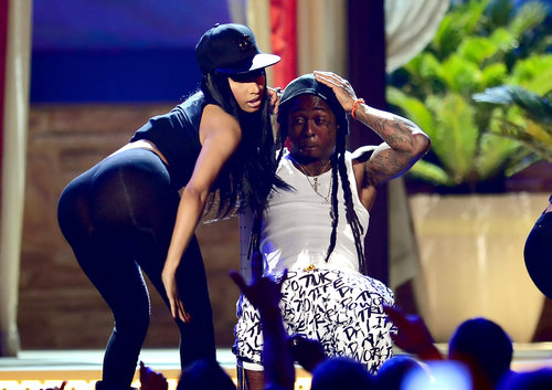 Nicki Minaj got close to Lil Wayne during their performance.
Nicki Minaj got close to Lil Wayne during their performance.