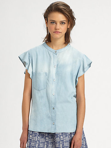 The Man Repeller x PJK Pixie Ruffle Chambray Shirt