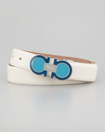 Salvatore Ferragamo Enamel Gancini-Buckle Belt, Ivory