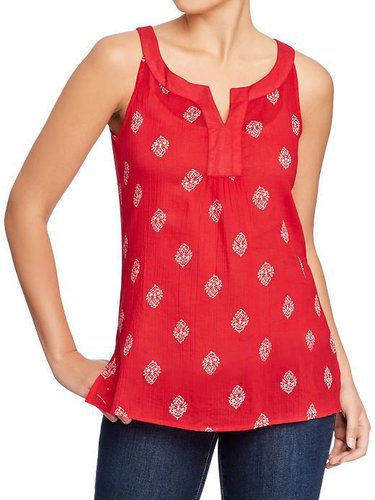 Women's Printed Sleeveless-Gauze Tunics