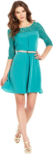 Jessica Simpson Dress, Three-Quarter-Sleeve Lace Belted
