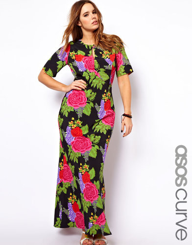 ASOS CURVE Maxi Dress With Tie Back In Floral Print