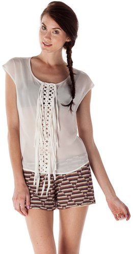 Pink Mascara Lattice Fringe Blouse