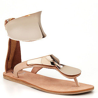 Jeffrey Campbell - Congo - Flat Sandal in Gold Metal and Beige