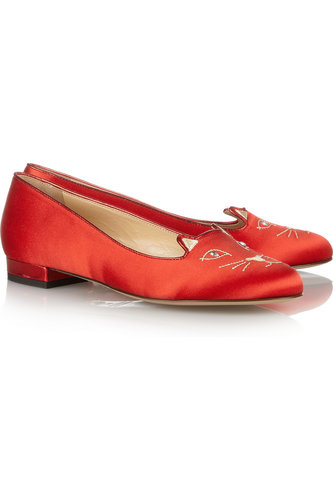 The Charlotte Olympia kitty slipper ($417, originally $595) is already a classic — pick up a pair in luxurious satin.
The Charlotte Olympia kitty slipper ($417, originally $595) is already a classic — pick up a pair in luxurious satin.