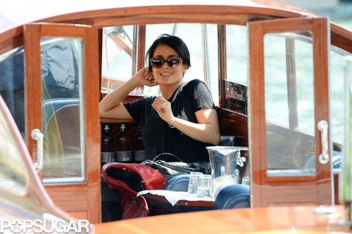 Salma Hayek headed to the Venice Biennale by boat during a May trip to Italy.
Salma Hayek headed to the Venice Biennale by boat during a May trip to Italy.