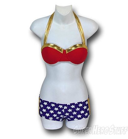 The Wonder Woman Bandeau Bikini Set ($43) has retro style.
The Wonder Woman Bandeau Bikini Set ($43) has retro style.