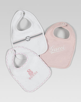 Gucci Set of Three Logo Bibs, White/Light Pink