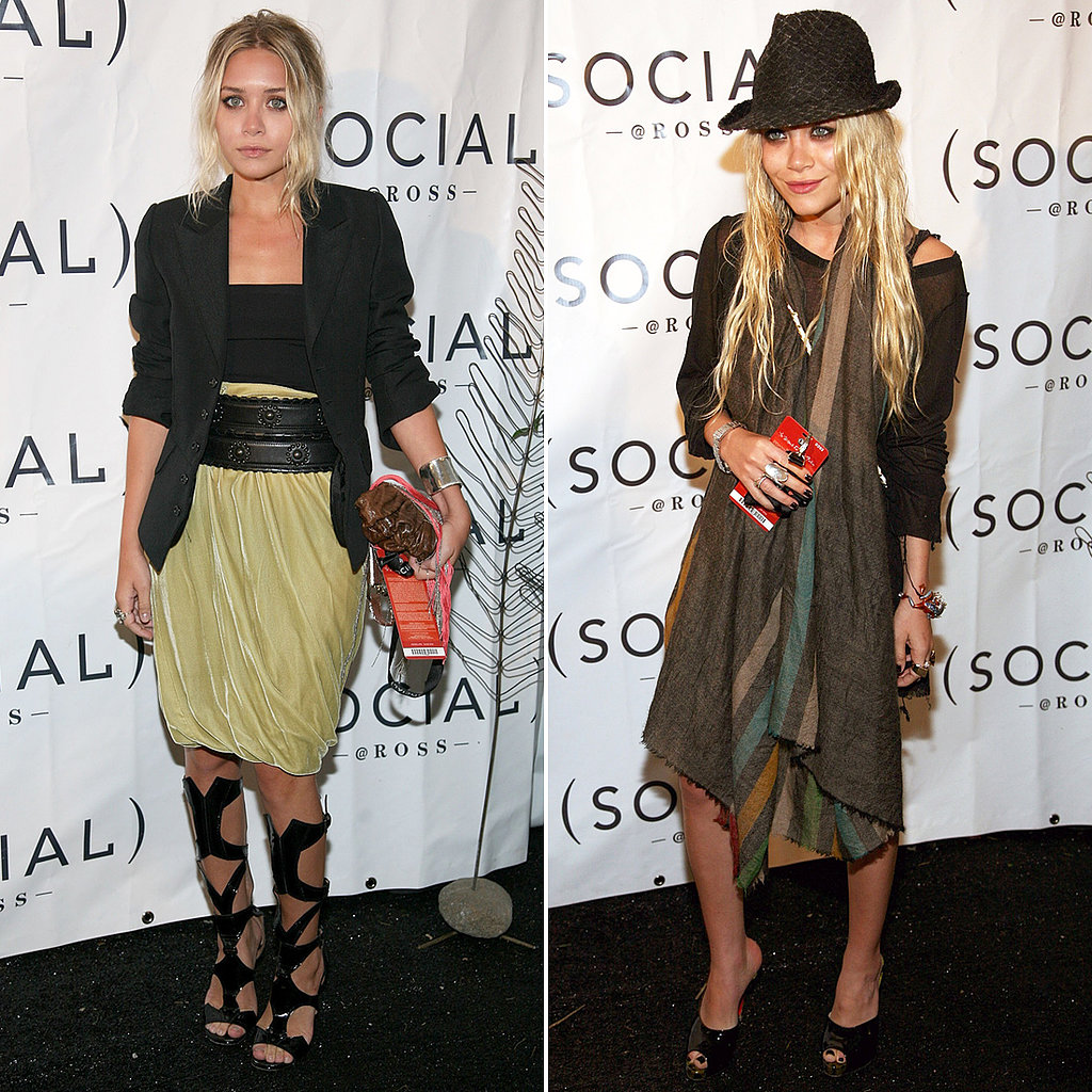 Twinning combo: The blond style-setters played with proportions at a 2007 Hampton Social event.
Ashley belted a ruched velvet skirt under a black blazer, then slipped on a pair of cutout gladiator sandals.
Mary-Kate accessorized her long-sleeved minidress with a striped scarf, textured fedora, and patent leather mules.
Twinning combo: The blond style-setters played with proportions at a 2007 Hampton Social event.
Ashley belted a ruched velvet skirt under a black blazer, then slipped on a pair of cutout gladiator sandals.
Mary-Kate accessorized her long-sleeved minidress with a striped scarf, textured fedora, and patent leather mules.