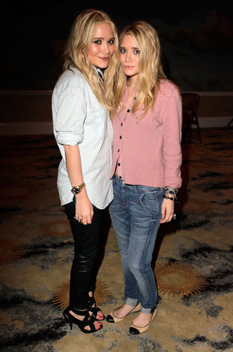Twinning combo: The girls donned borrowed-from-the-boys looks for an April 2011 Textile Elizabeth and James event in Beverly Hills.
Mary-Kate toned down her black leather pants with a chambray button-down.
Ashley styled her Textile Elizabeth and James boyfriend jeans with a cozy pink cardigan and cap-toe ballet flats.
Twinning combo: The girls donned borrowed-from-the-boys looks for an April 2011 Textile Elizabeth and James event in Beverly Hills.
Mary-Kate toned down her black leather pants with a chambray button-down.
Ashley styled her Textile Elizabeth and James boyfriend jeans with a cozy pink cardigan and cap-toe ballet flats.