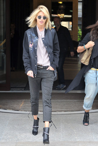 Anja Rubik brought her fashion-forward ways to Warsaw wearing a sporty varsity jacket with lace-up denim and spiked booties.
Anja Rubik brought her fashion-forward ways to Warsaw wearing a sporty varsity jacket with lace-up denim and spiked booties.